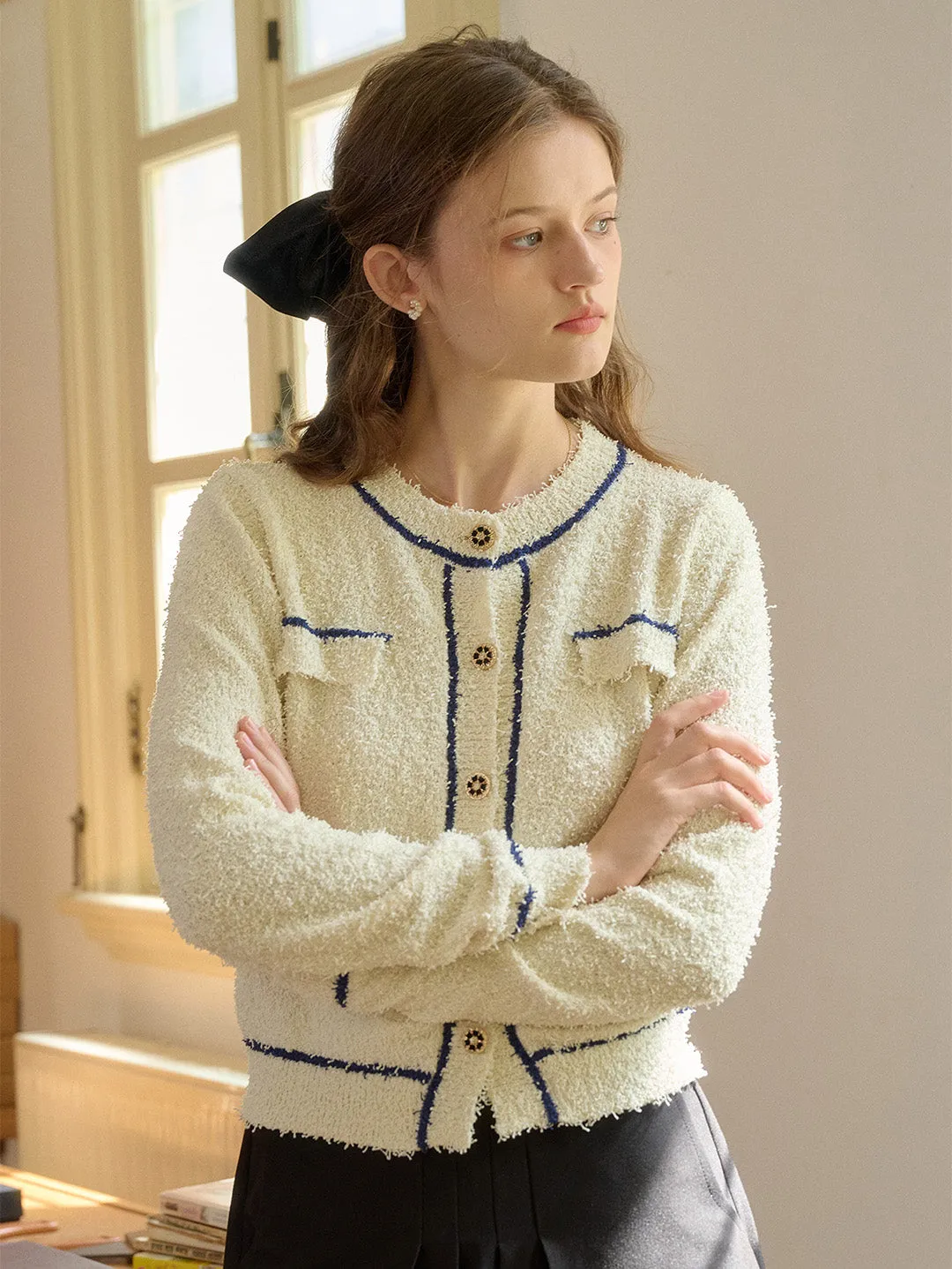 【Final Sale】Beatrix Round Neck Contrasting Cardigan sold by Simple Retro product image thumbnail 2