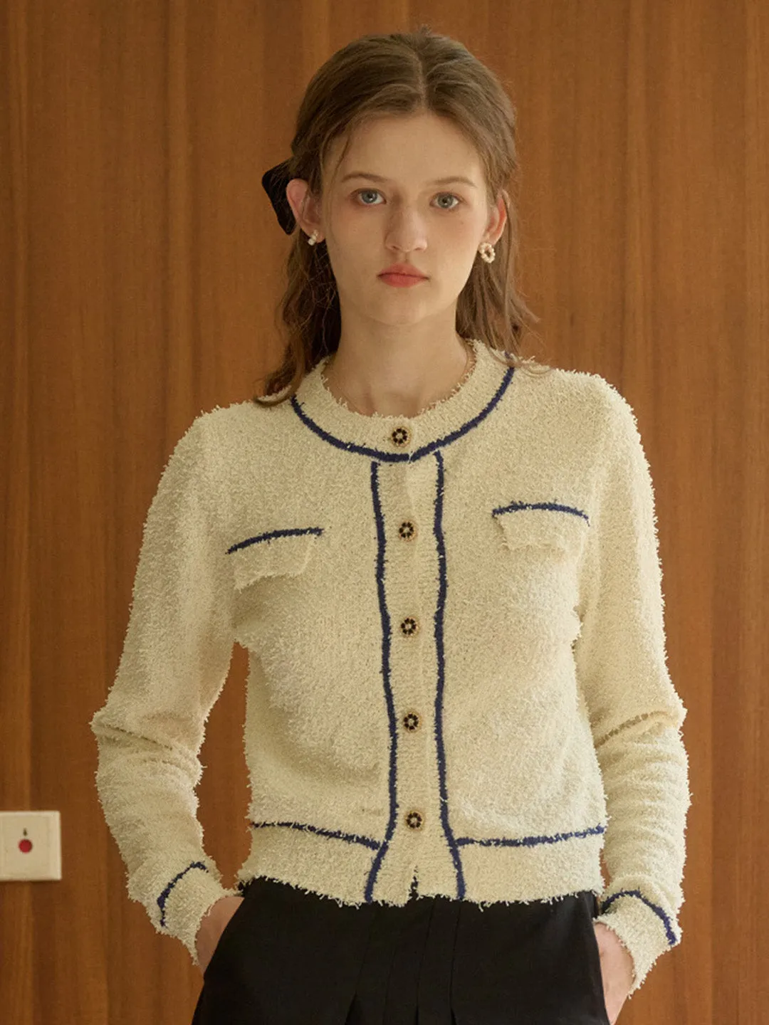 【Final Sale】Beatrix Round Neck Contrasting Cardigan sold by Simple Retro product image thumbnail 3