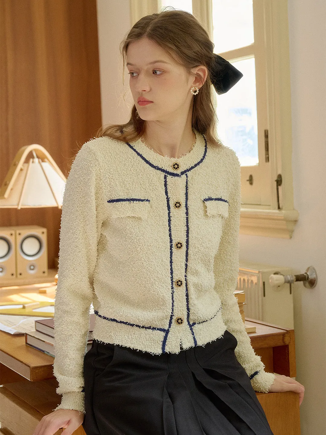 【Final Sale】Beatrix Round Neck Contrasting Cardigan sold by Simple Retro product image thumbnail 5
