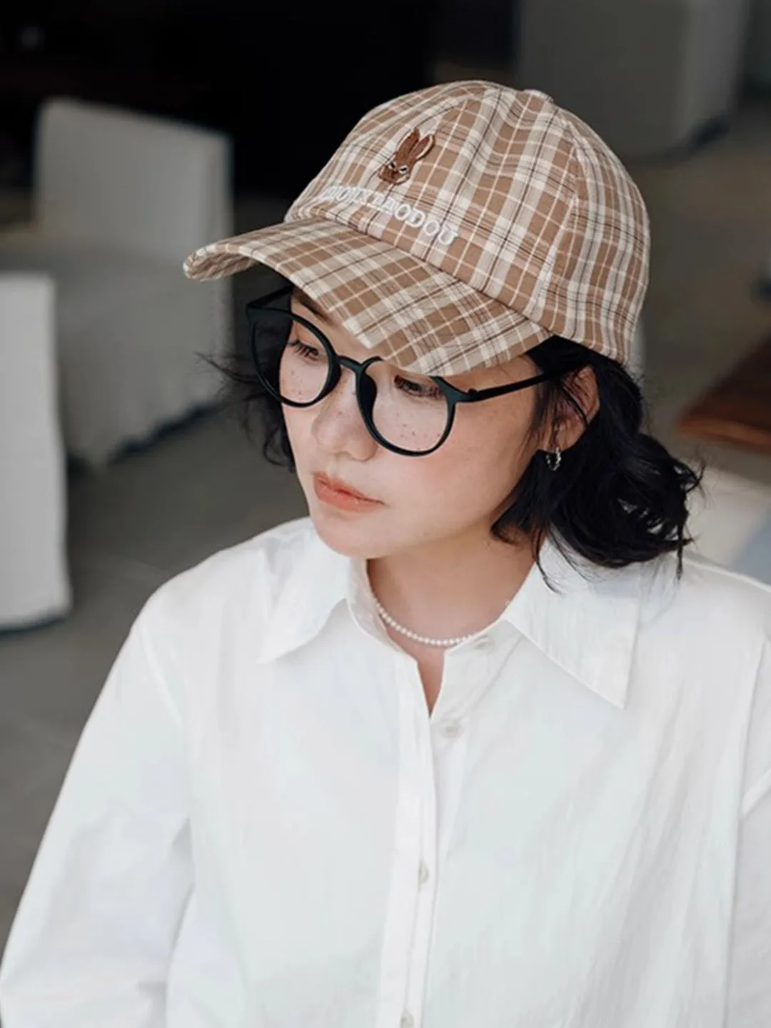 Chowxiaodou Embroidered Plaid Cap sold by Simple Retro