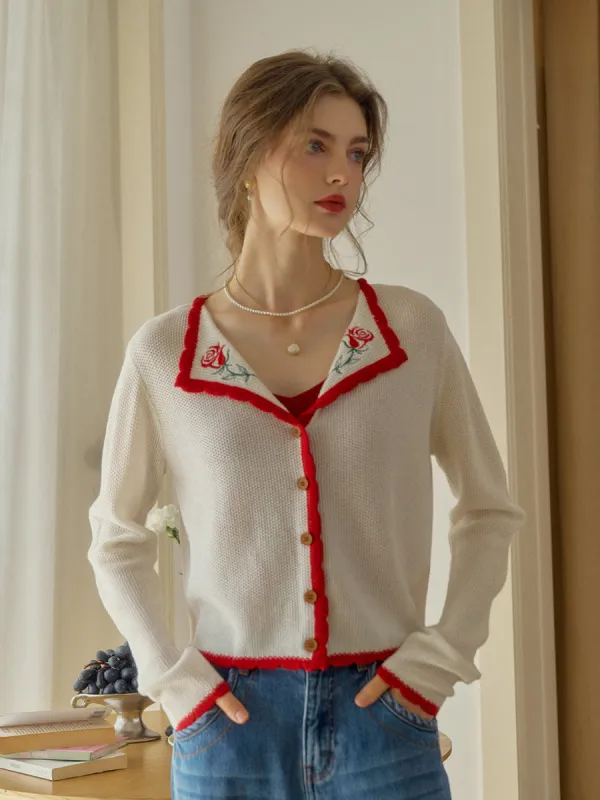 Rosemary V-Neck Embroidered Wool Cardigan sold by Simple Retro