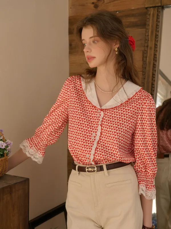 【Final Sale】Yoyo V-Neck Heartcore Blouse sold by Simple Retro