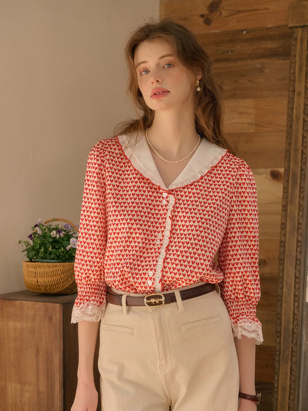 【Final Sale】Yoyo V-Neck Heartcore Blouse sold by Simple Retro product image thumbnail 4