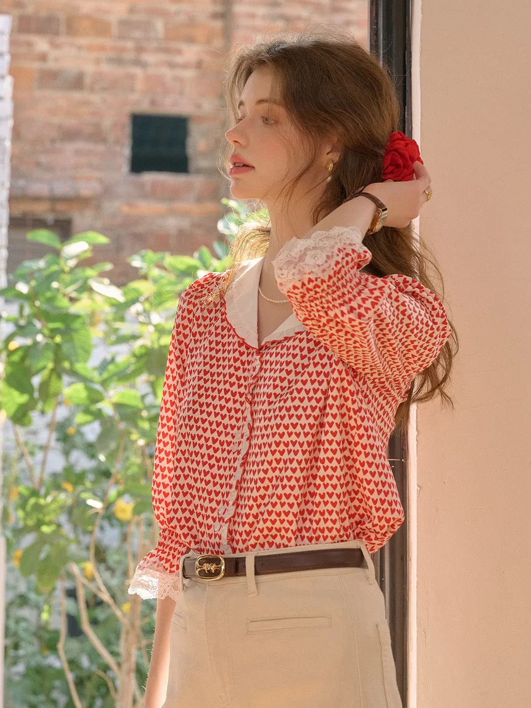 【Final Sale】Yoyo V-Neck Heartcore Blouse sold by Simple Retro product image thumbnail 5