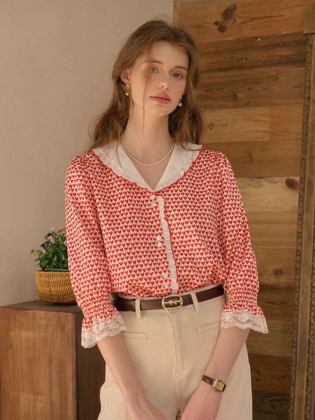 【Final Sale】Yoyo V-Neck Heartcore Blouse sold by Simple Retro product image thumbnail 3