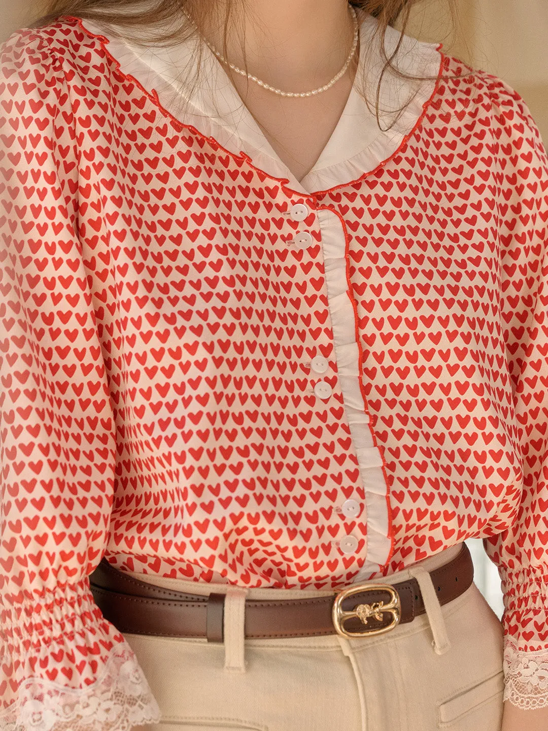 【Final Sale】Yoyo V-Neck Heartcore Blouse sold by Simple Retro product image thumbnail 2