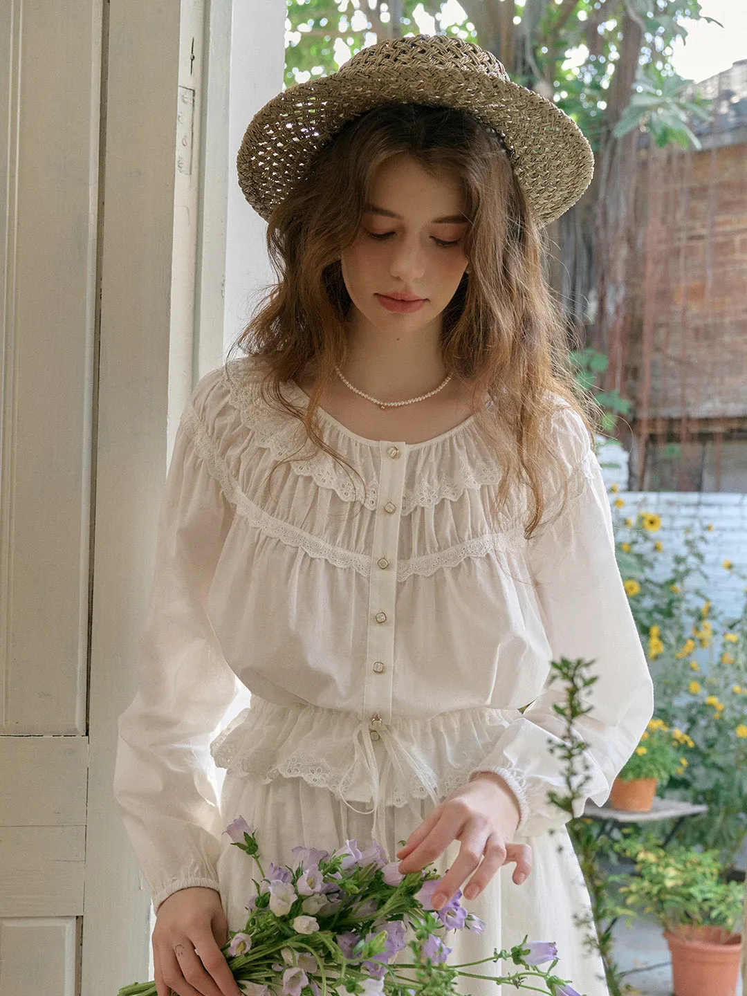 Isabella Round Neck Lace Cotton Blouse sold by Simple Retro