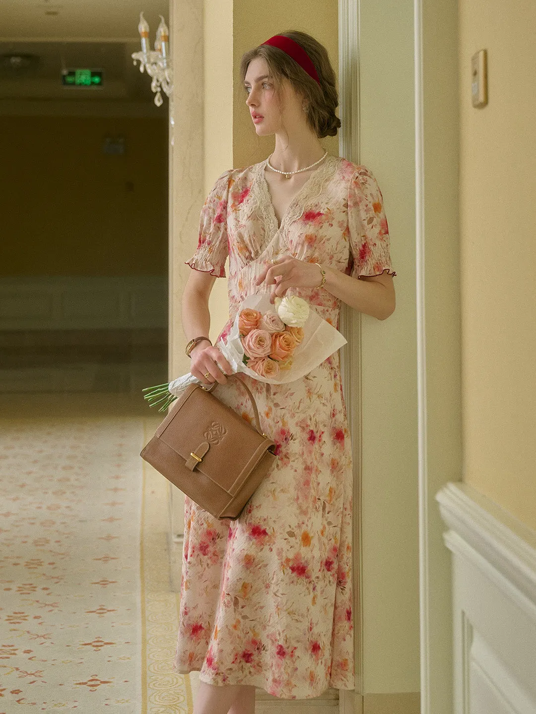 Amelia V-Neck Lace Floral Dress sold by Simple Retro