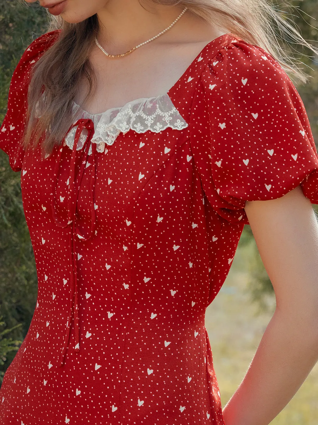 Emma Square Neck Lace Puff Sleeves Dress sold by Simple Retro product image thumbnail 3