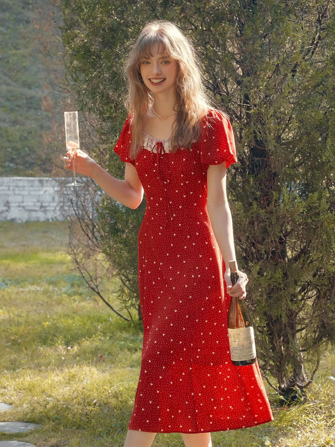 Emma Square Neck Lace Puff Sleeves Dress sold by Simple Retro product image thumbnail 4