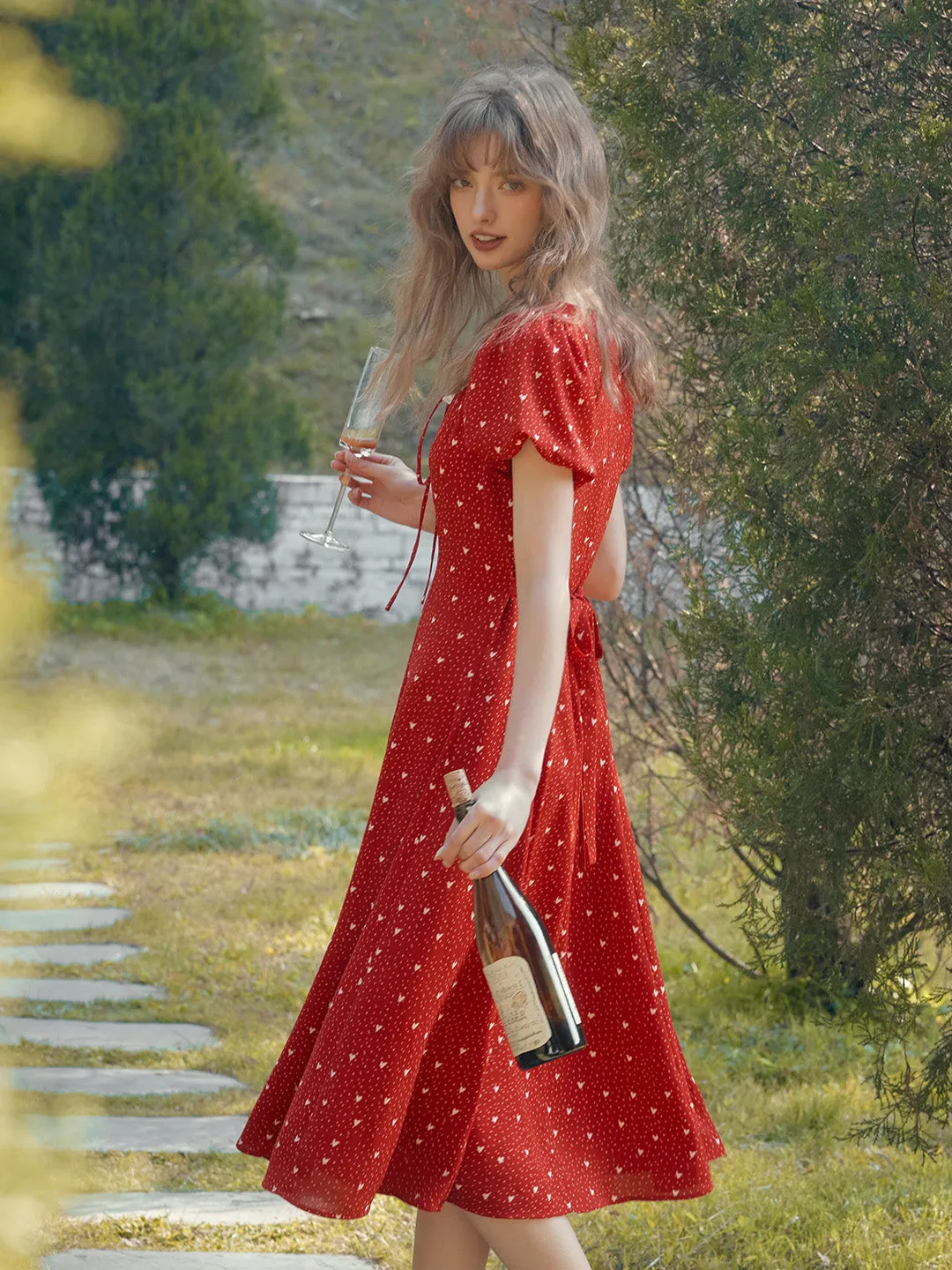 Emma Square Neck Lace Puff Sleeves Dress sold by Simple Retro product image thumbnail 5