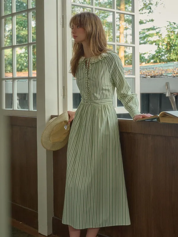 Sofia Round Neck Lace Vertical Lines Dress sold by Simple Retro