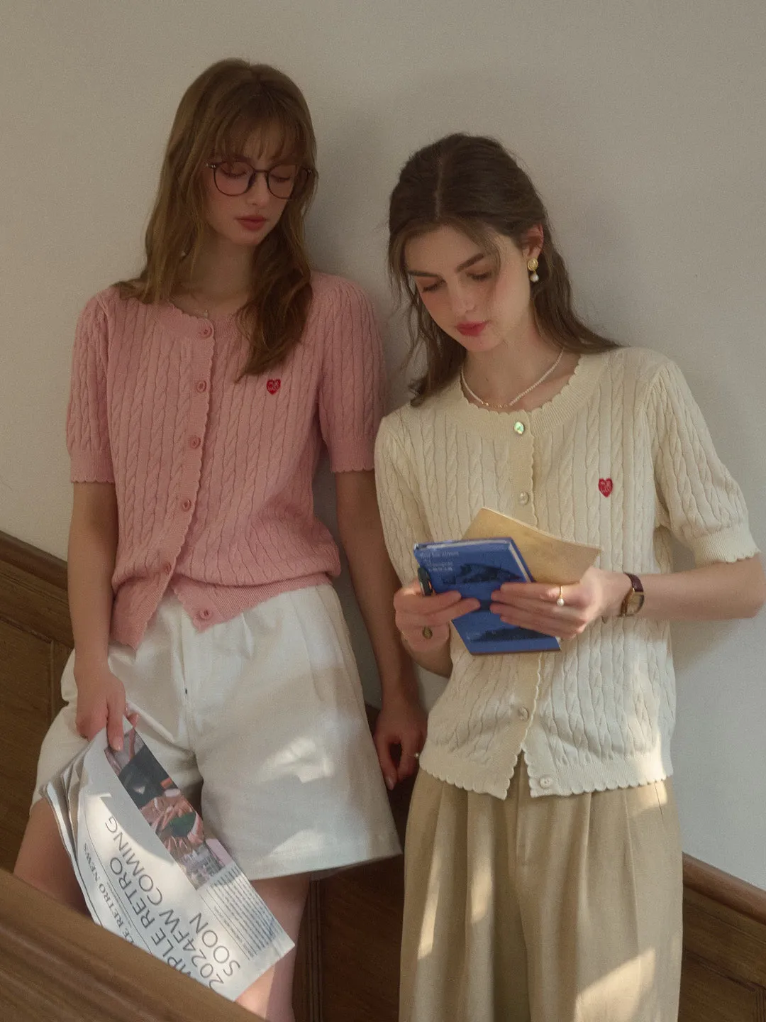 Siena Wave Neck Knit Wool Cardigan - Off White sold by Simple Retro