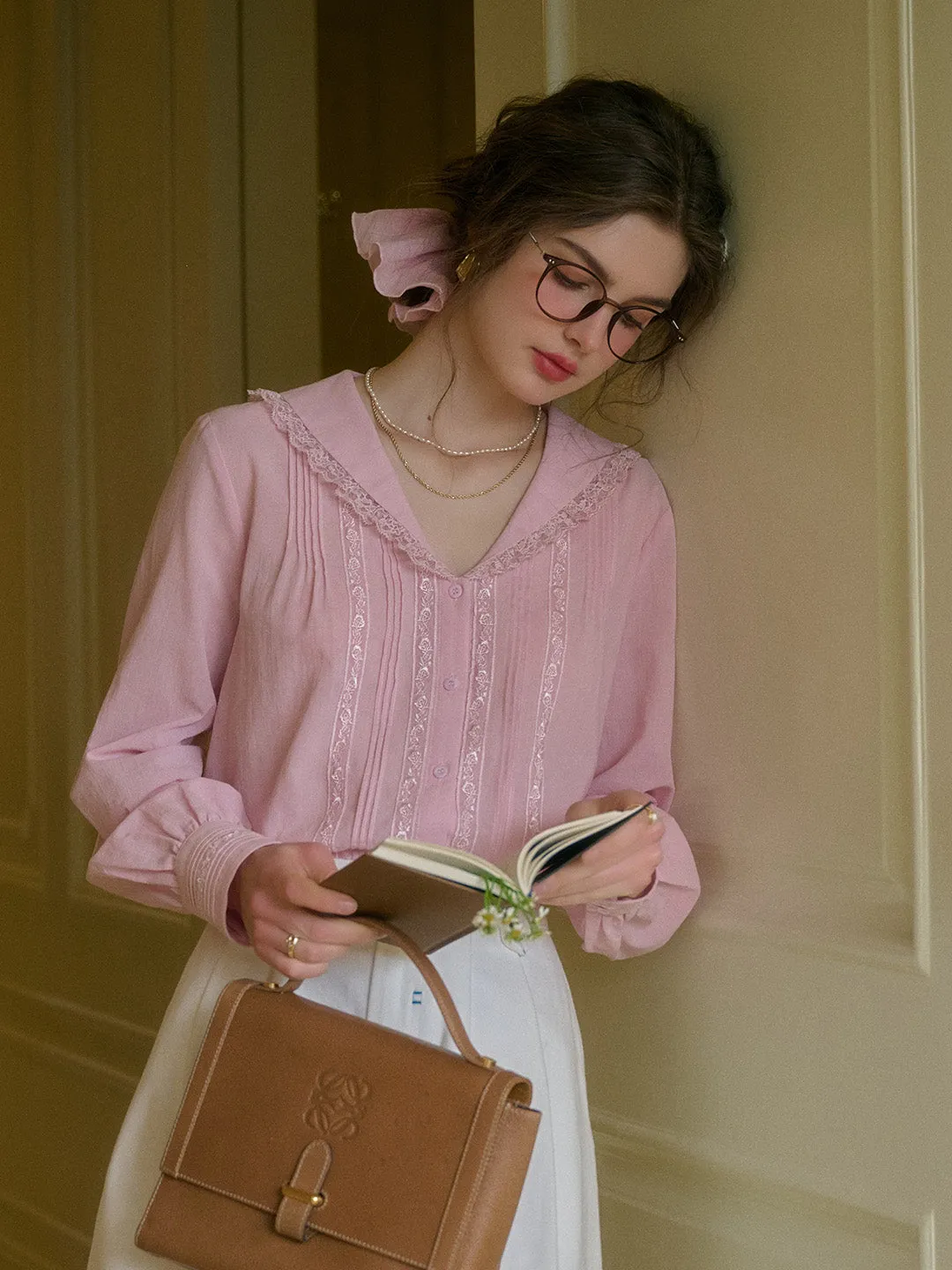 Waverly V-Neck Lace 100% Cotton Blouse sold by Simple Retro product image thumbnail 4