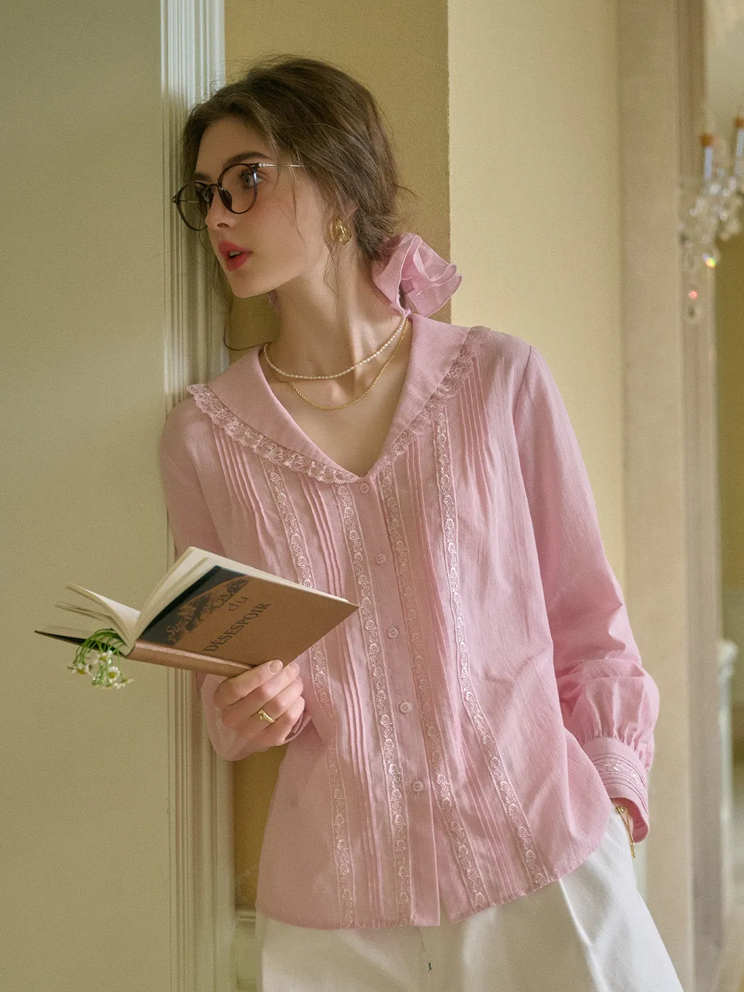 Waverly V-Neck Lace 100% Cotton Blouse sold by Simple Retro product image thumbnail 3