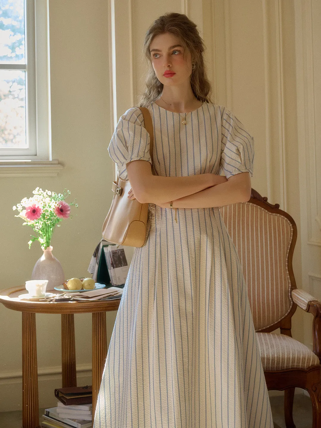 Aria Round Neck Puff Sleeve Dress sold by Simple Retro product image thumbnail 4