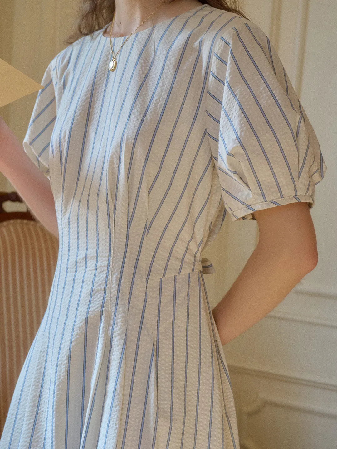 Aria Round Neck Puff Sleeve Dress sold by Simple Retro product image thumbnail 3