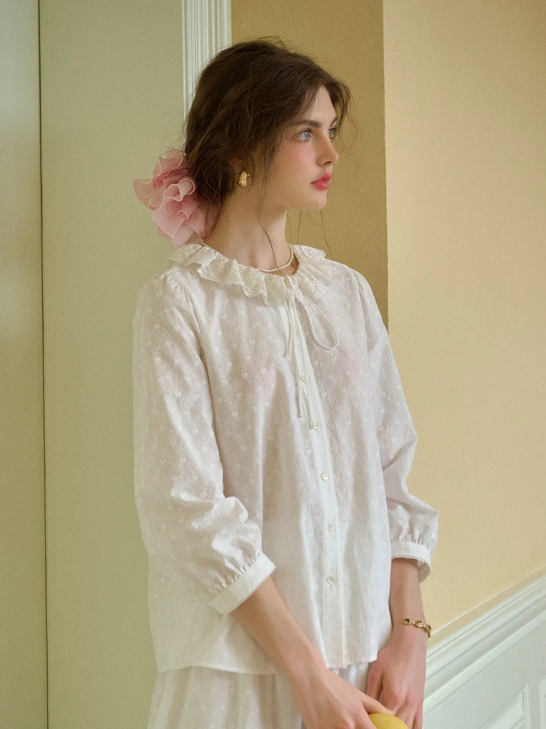 Renee Ruffle Collar 100% Cotton Blouse sold by Simple Retro product image thumbnail 4