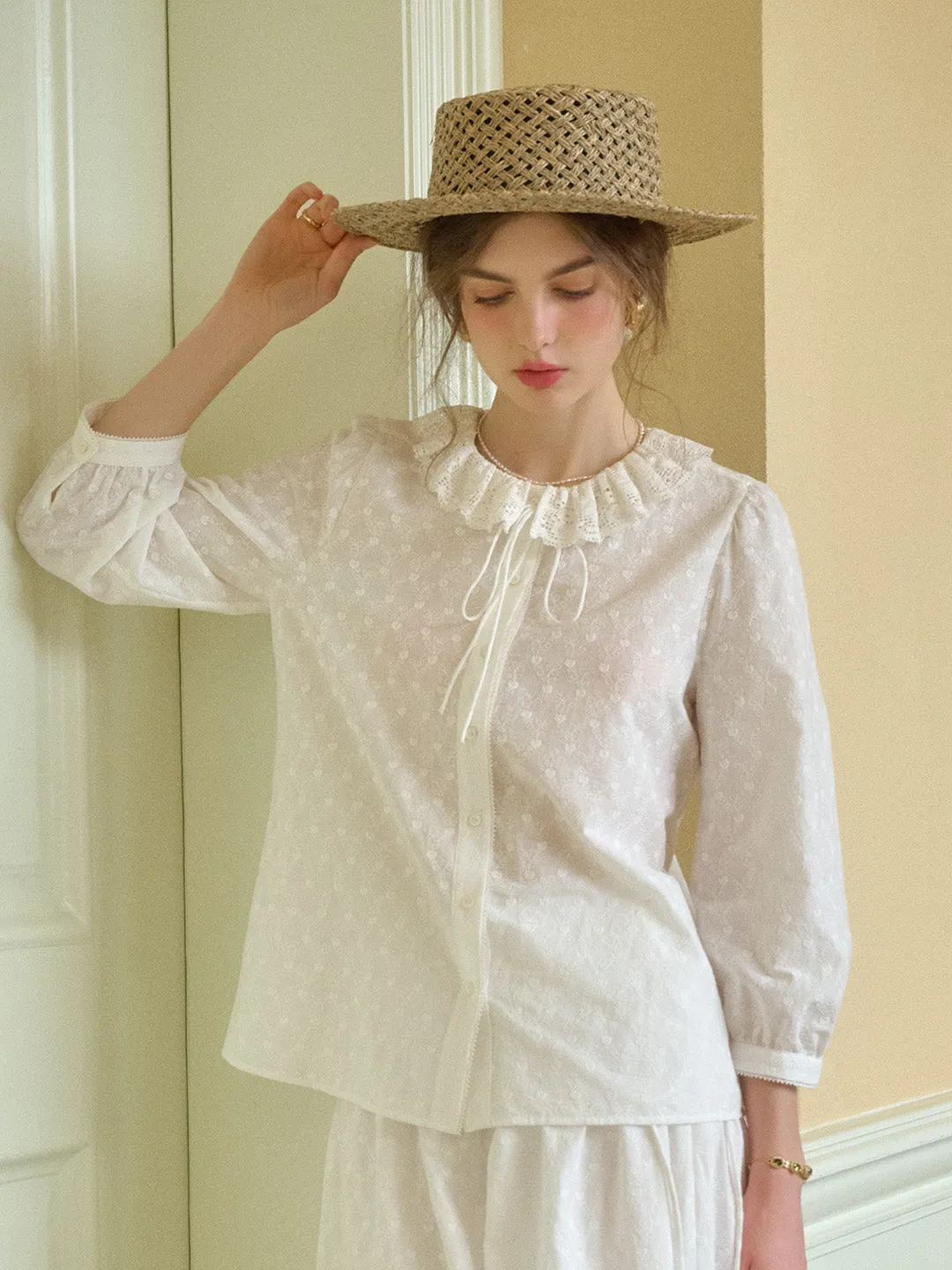 Renee Ruffle Collar 100% Cotton Blouse sold by Simple Retro