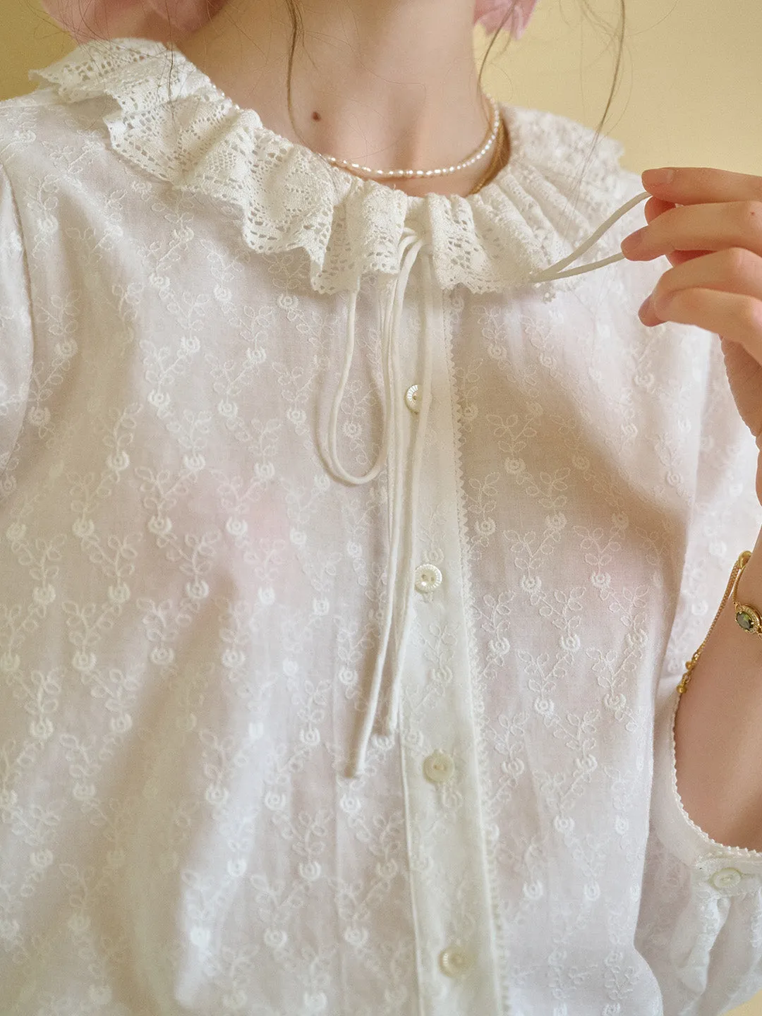 Renee Ruffle Collar 100% Cotton Blouse sold by Simple Retro product image thumbnail 5