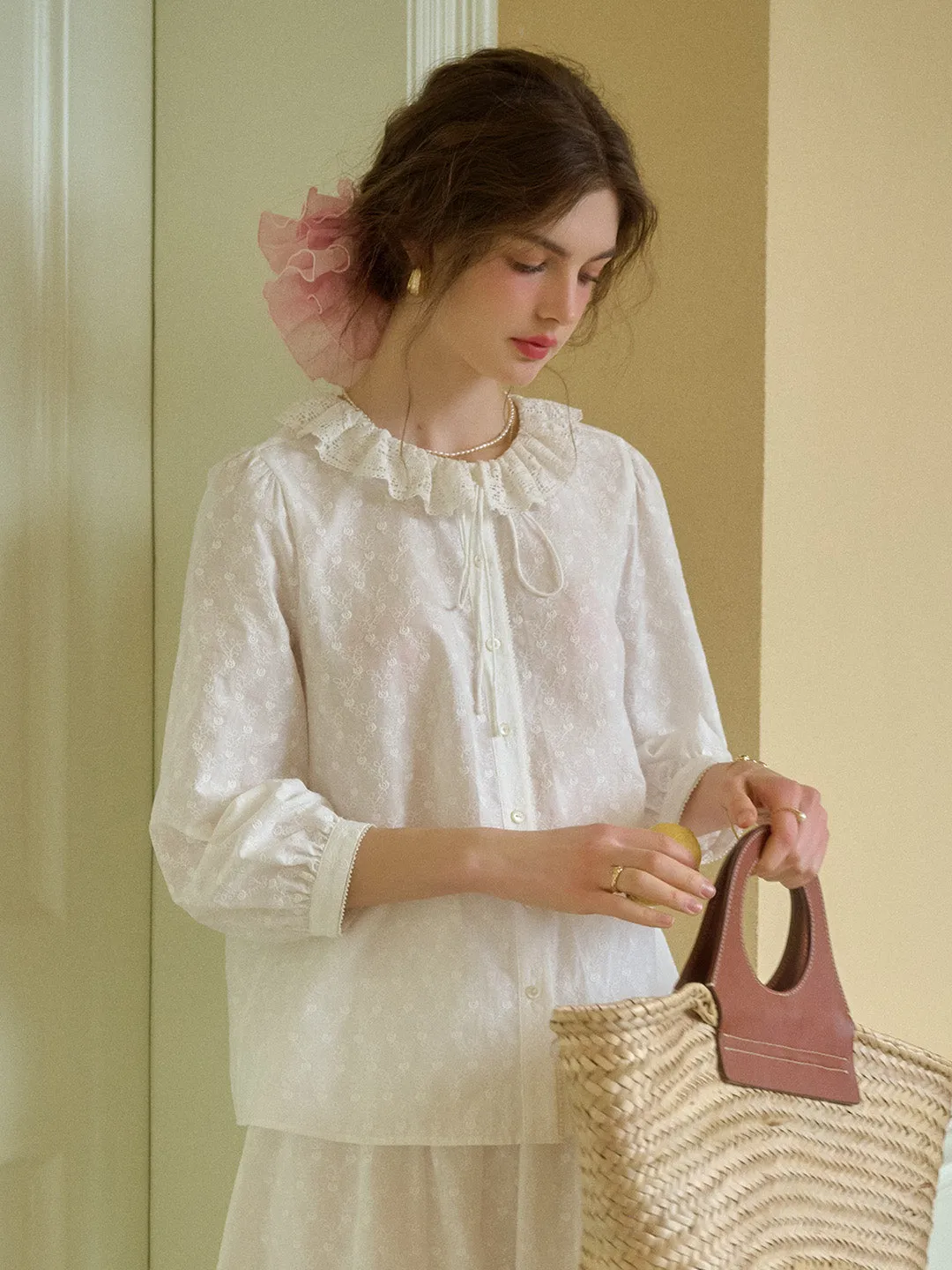 Renee Ruffle Collar 100% Cotton Blouse sold by Simple Retro product image thumbnail 3