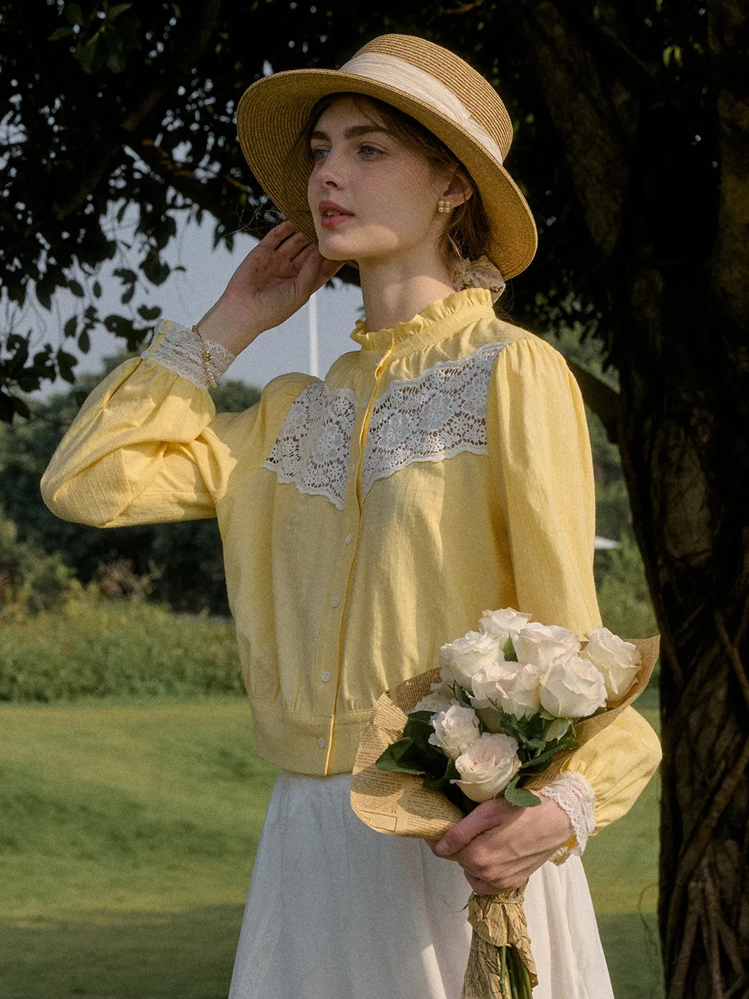 【Final Sale】Zahara Stand Collar 100% Cotton Blouse sold by Simple Retro product image thumbnail 5