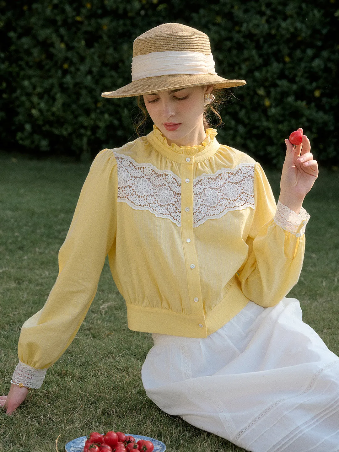 【Final Sale】Zahara Stand Collar 100% Cotton Blouse sold by Simple Retro