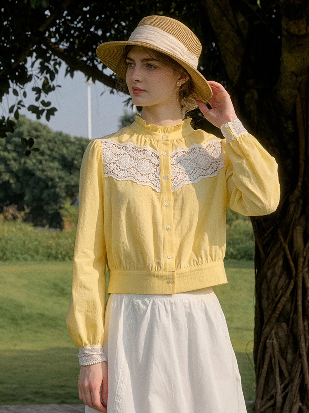 【Final Sale】Zahara Stand Collar 100% Cotton Blouse sold by Simple Retro product image thumbnail 3