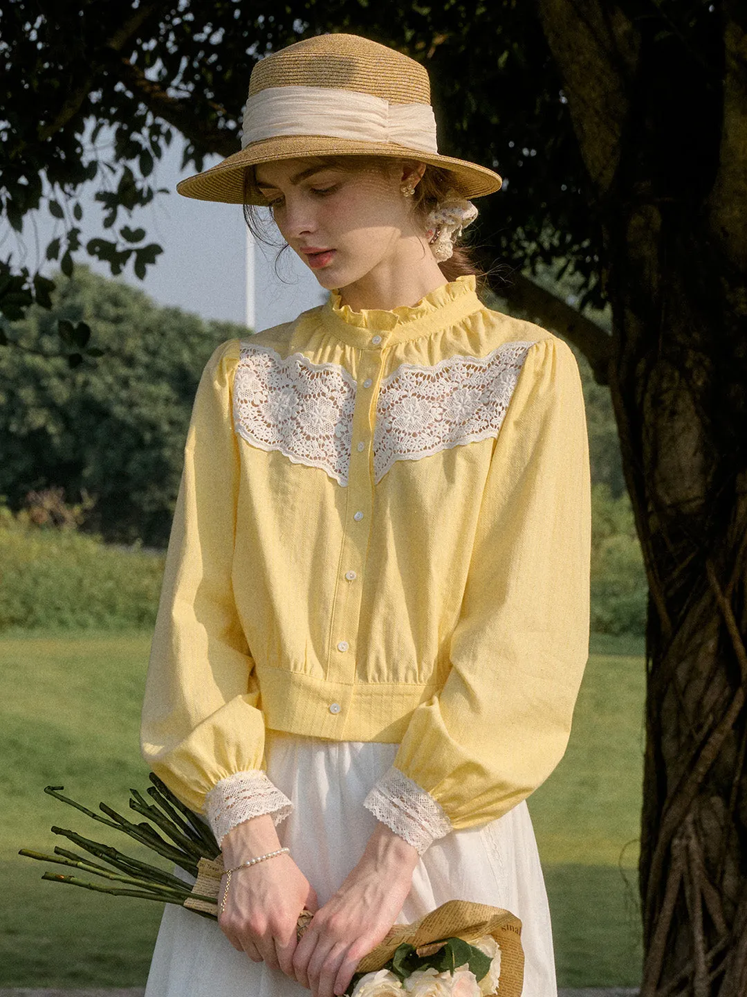 【Final Sale】Zahara Stand Collar 100% Cotton Blouse sold by Simple Retro product image thumbnail 4