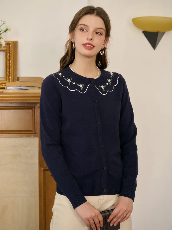 【Final Sale】Tamsin Round Neck Embroidery Cardigan sold by Simple Retro