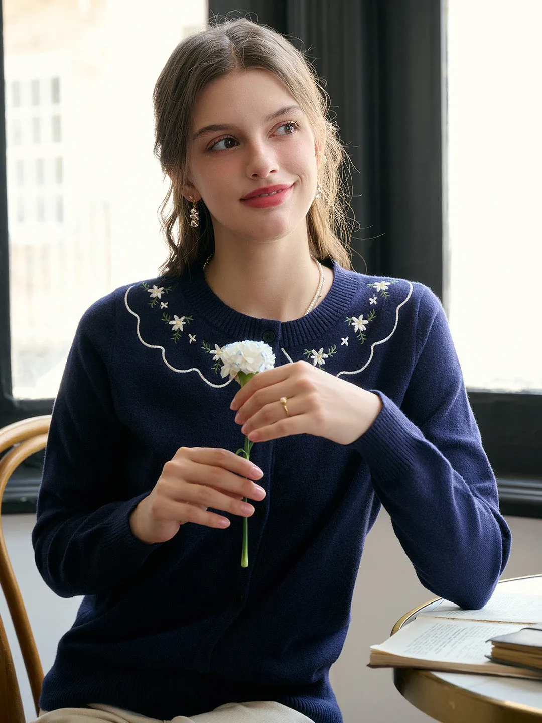 【Final Sale】Tamsin Round Neck Embroidery Cardigan sold by Simple Retro product image thumbnail 5