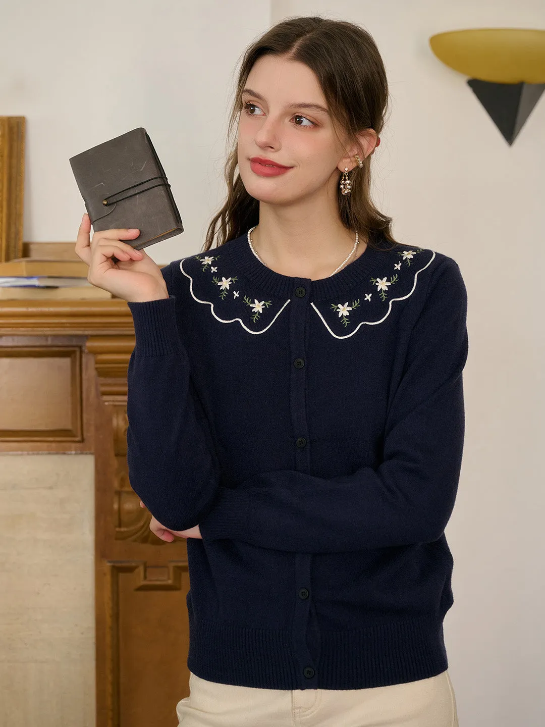 【Final Sale】Tamsin Round Neck Embroidery Cardigan sold by Simple Retro product image thumbnail 3