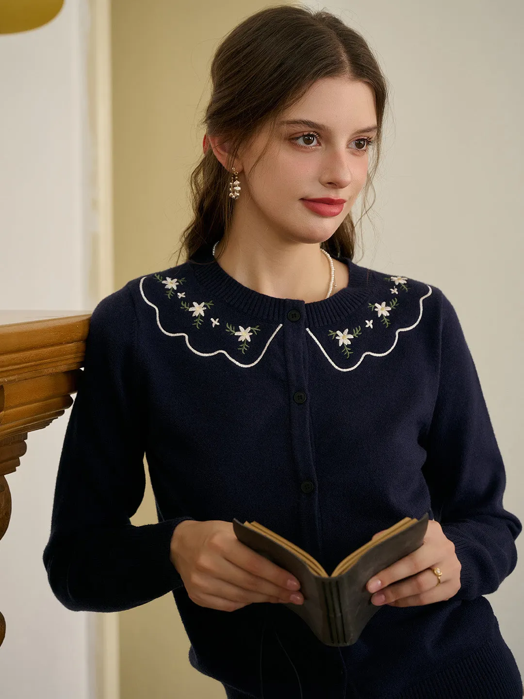 【Final Sale】Tamsin Round Neck Embroidery Cardigan sold by Simple Retro product image thumbnail 4