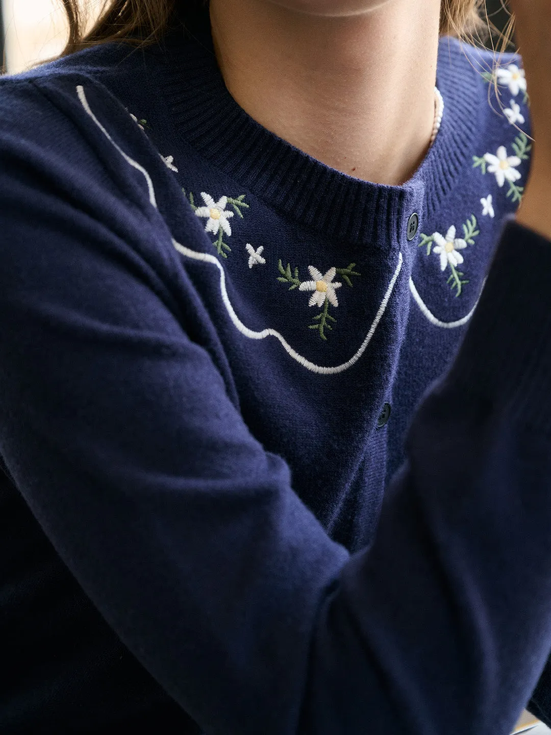 【Final Sale】Tamsin Round Neck Embroidery Cardigan sold by Simple Retro product image thumbnail 2