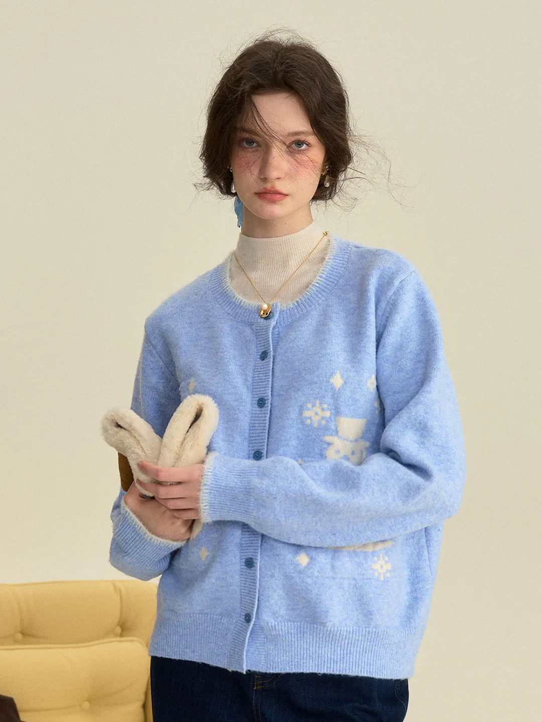 【Final Sale】Amabel Round Neck Snowman Wool Cardigan sold by Simple Retro product image thumbnail 3