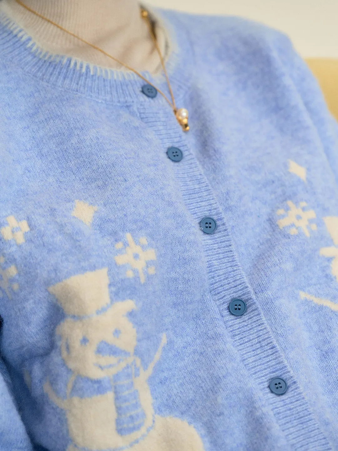 【Final Sale】Amabel Round Neck Snowman Wool Cardigan sold by Simple Retro product image thumbnail 2