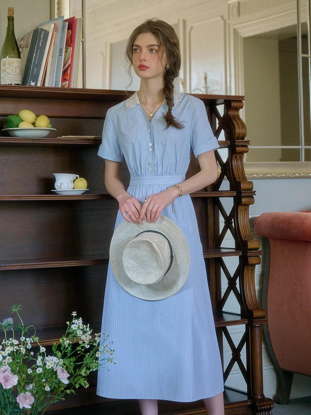 Reina V-Neck Striped Dress sold by Simple Retro product image thumbnail 3