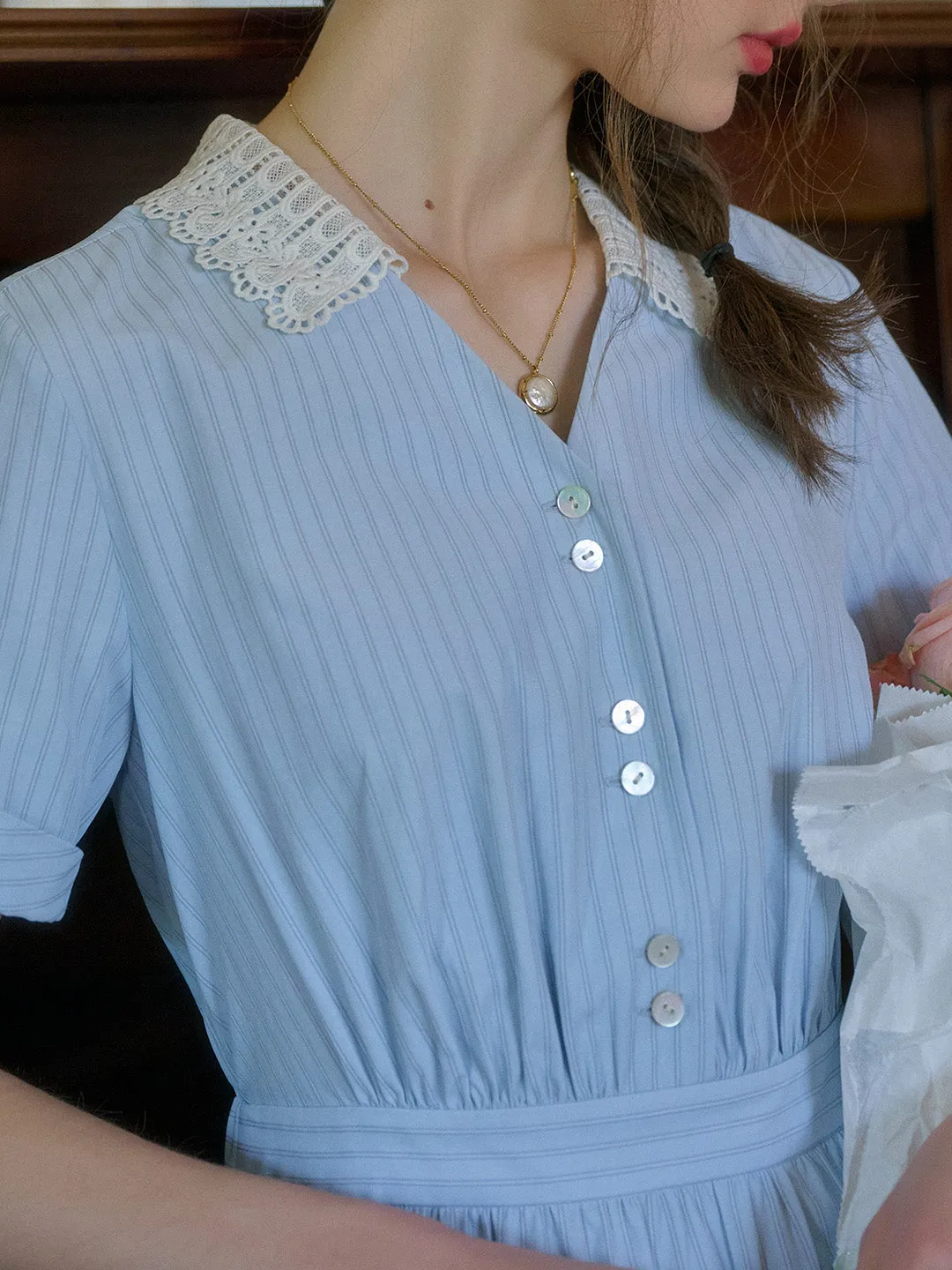 Reina V-Neck Striped Dress sold by Simple Retro product image thumbnail 5