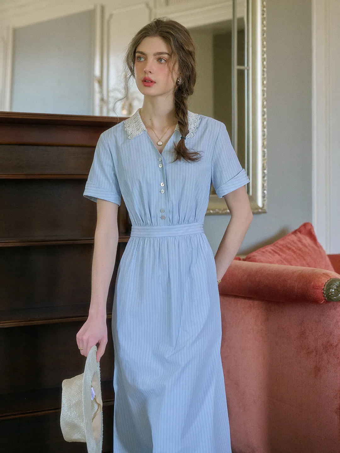 Reina V-Neck Striped Dress sold by Simple Retro product image thumbnail 4