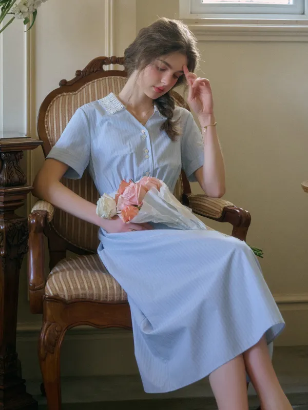 Reina V-Neck Striped Dress sold by Simple Retro