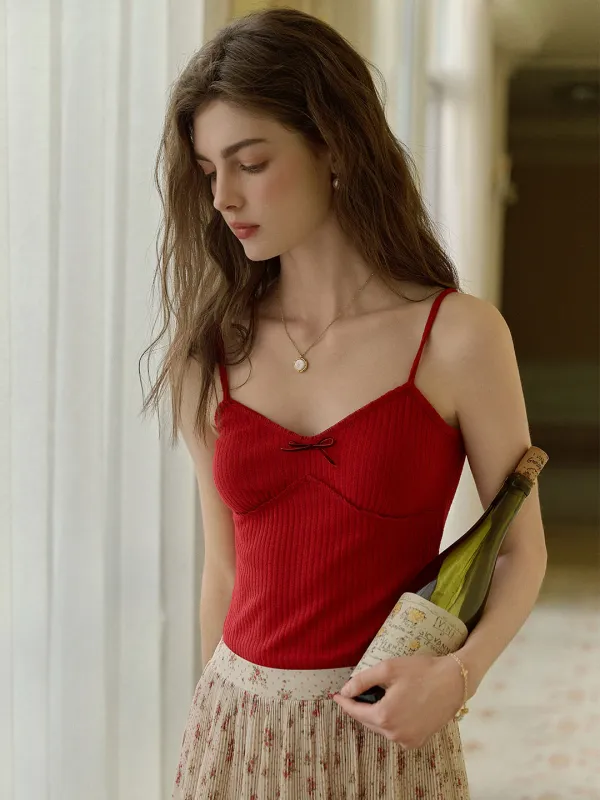 【Final Sale】Lilah Romantic V-neck Knitted Camisole Top sold by Simple Retro