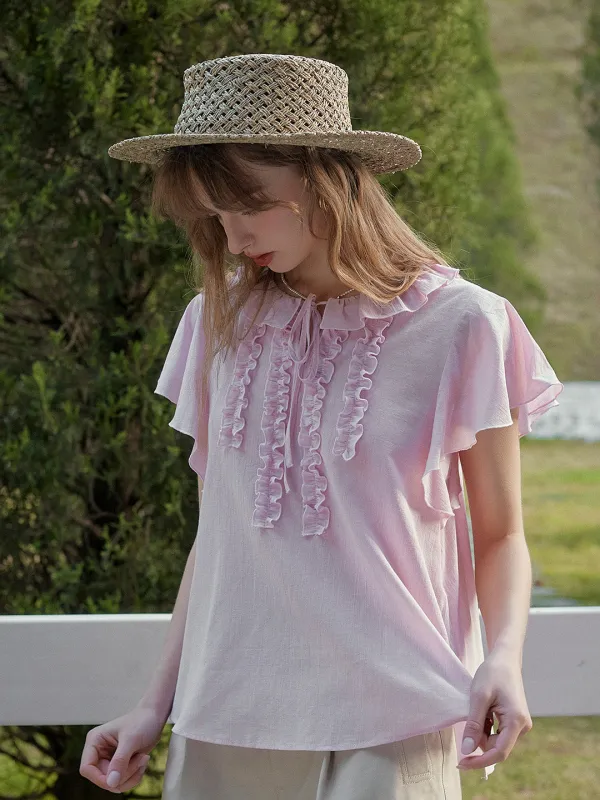 Vanessa Round Collar Ruffle Sleeve Top sold by Simple Retro