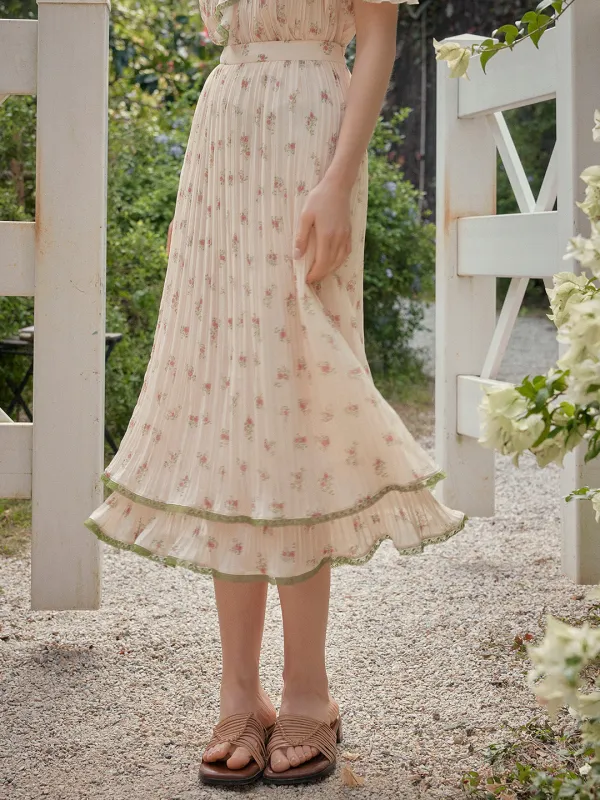 Bethany Accordion Pleats Floral Skirt sold by Simple Retro
