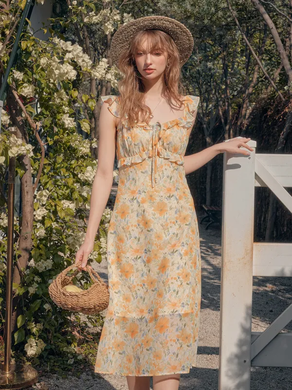 Sophia Square Neck Ruffle Sleeve Dress sold by Simple Retro