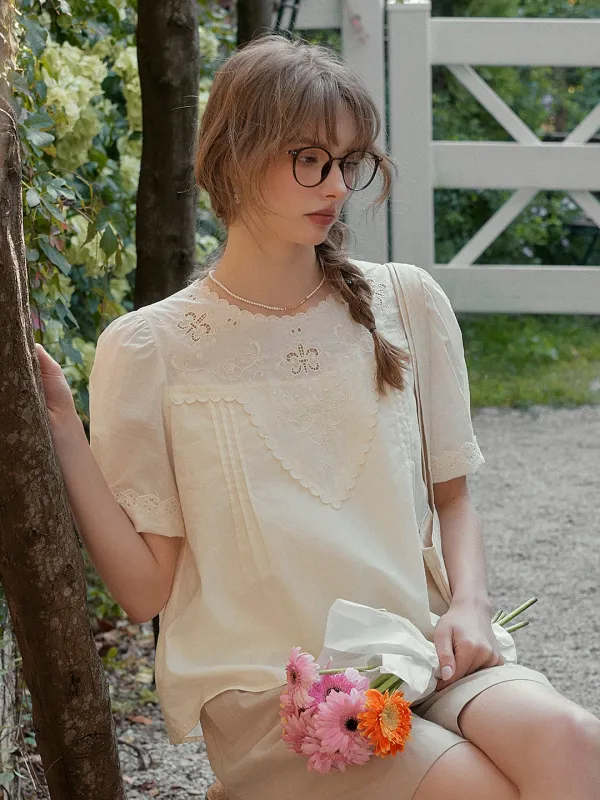 Sally Round Neck Embroidered Victorian Cotton Blouse sold by Simple Retro