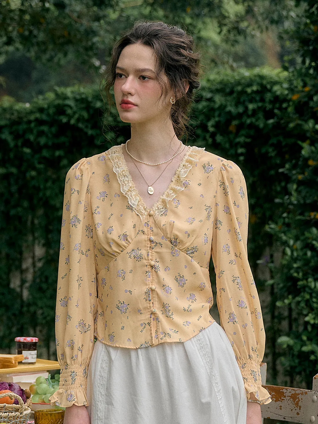 【Final Sale】Adrianna V-Neck Floral Blouse sold by Simple Retro