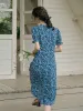 【Final Sale】Stormi Charming V-neck Lace Trimmed Floral Print Dress - Blue sold by Simple Retro