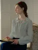 【Final Sale】Gracelyn Peter Pan Collar Embroidery Blouse - Gray sold by Simple Retro