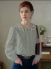 【Final Sale】Gracelyn Peter Pan Collar Embroidery Blouse - Gray sold by Simple Retro