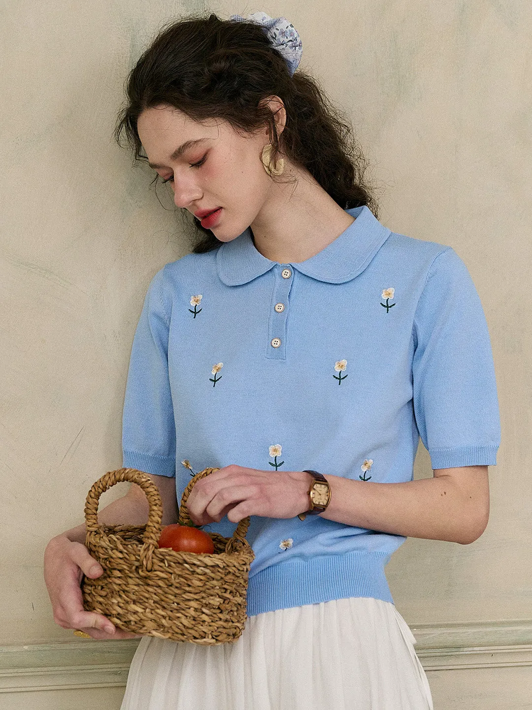 【Final Sale】Ellianna Peter Pan Collar Embroidery Blouse sold by Simple Retro product image thumbnail 2